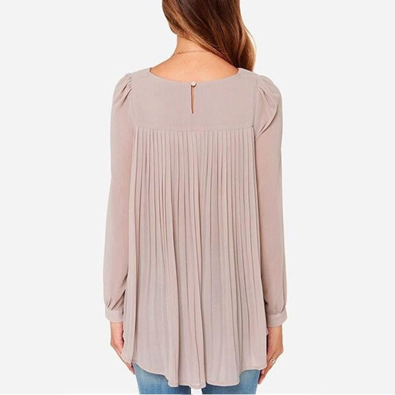 Women Blouses Ladies Shirts Casual Loose Chiffon Tops Long Sleeve O-Neck Solid Plus Size S-6XL