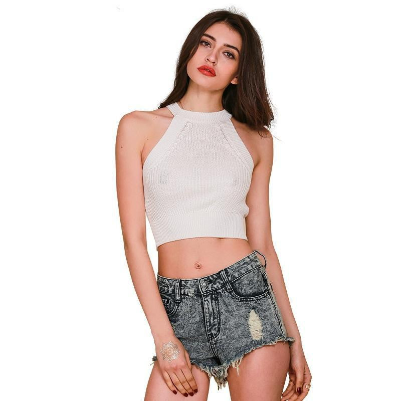 Simplee Apparel Off shoulder knitted bustier crop top Women round neck sleeveless elastic tube tank tops beach sexy camis