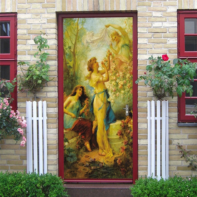 Landscape Door Stickers 3D Removable Adhesive Wallpaper Art Murals for Doors Bibliotheque Modern Home Decor
