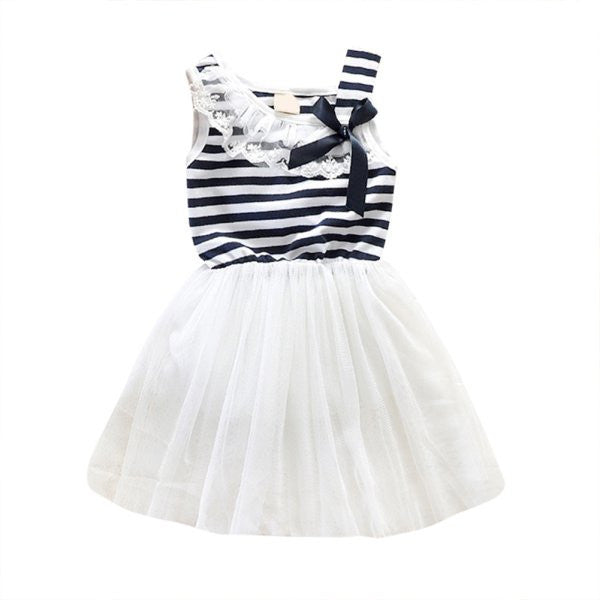 Online discount shop Australia - Baby Girls Cotton Sleeveless Dresses Lace Bow-knot Striped Bubblet Tutu Dress 1-4Y