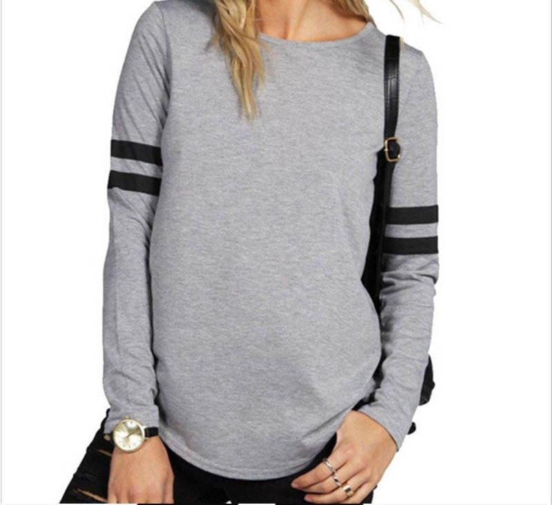 T-Shirts Female cotton long t shirt women Striped t-shirt women casual baseball o-neck top tees long sleeve