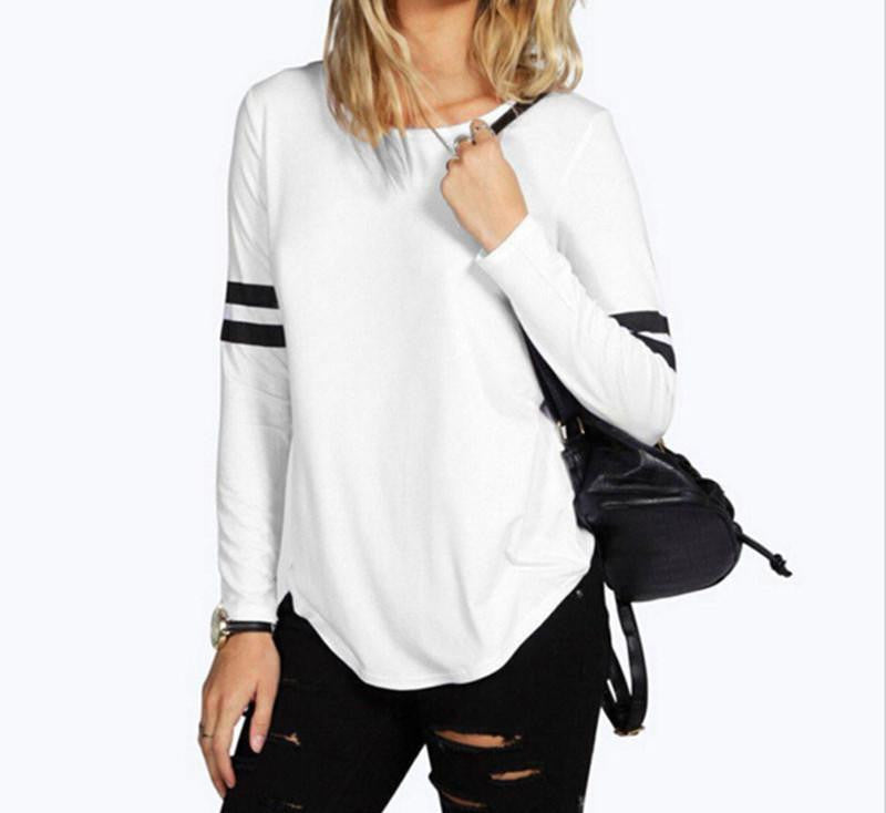 T-Shirts Female cotton long t shirt women Striped t-shirt women casual baseball o-neck top tees long sleeve