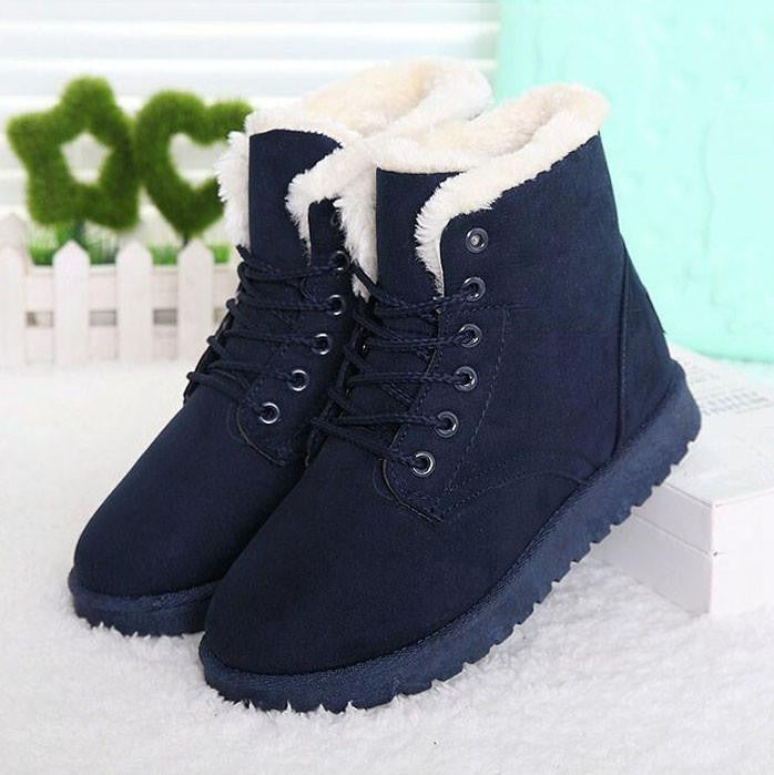 Women Boots Snow Warm Boots Botas Lace Up Mujer Fur Ankle Boots Ladies Shoes Black