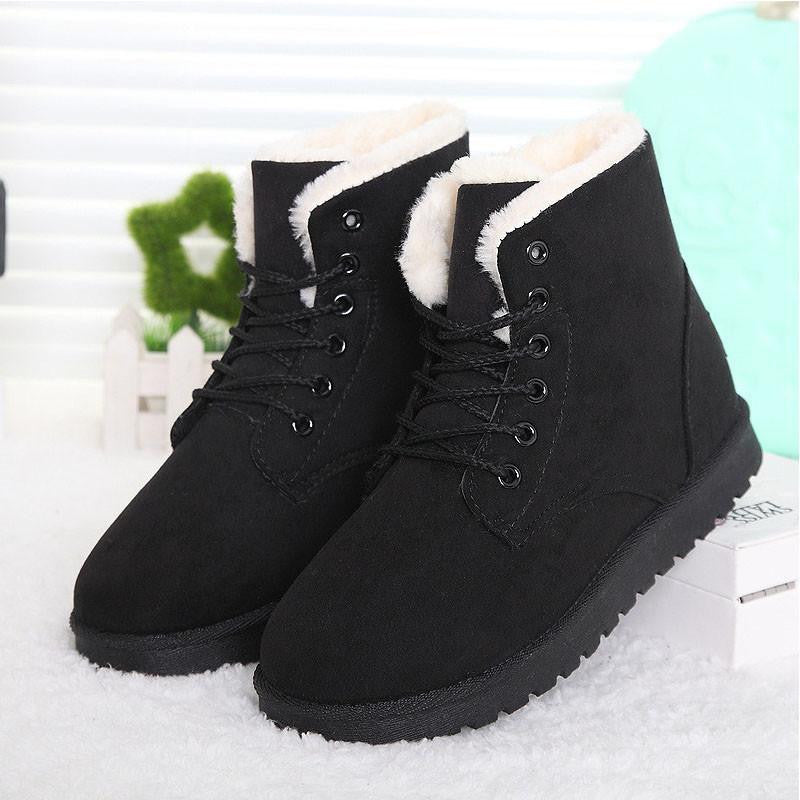 Women Boots Snow Warm Boots Botas Lace Up Mujer Fur Ankle Boots Ladies