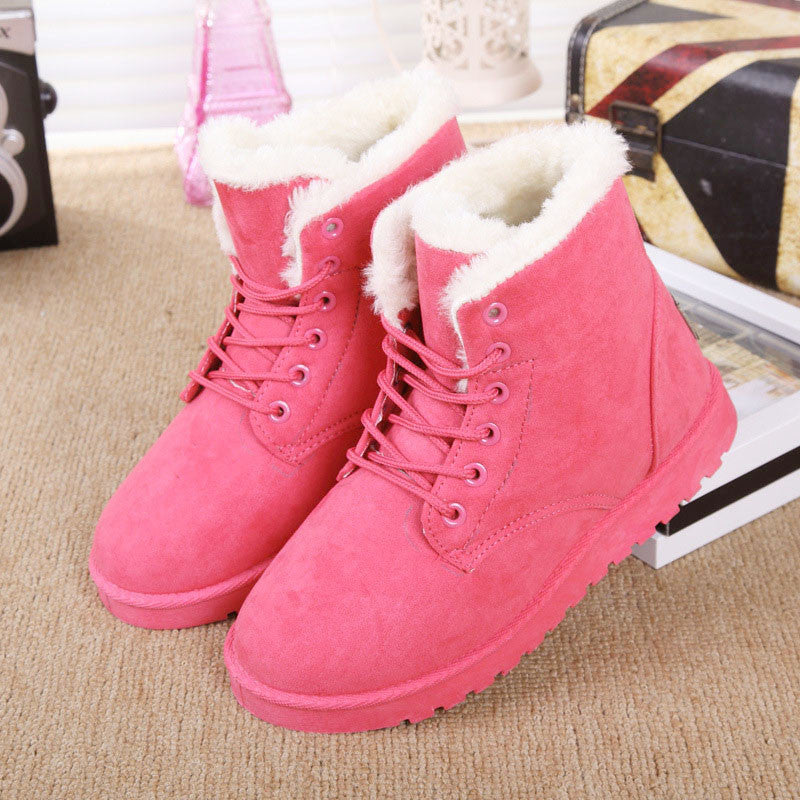 Women Boots Snow Warm Boots Botas Lace Up Mujer Fur Ankle Boots Ladies Shoes Black