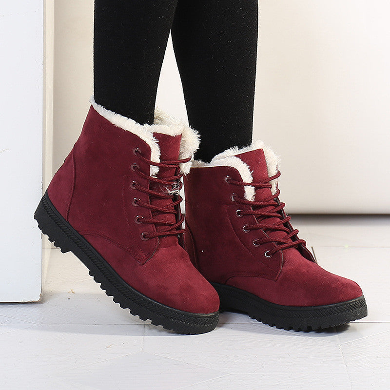Women Boots Snow Warm Boots Botas Lace Up Mujer Fur Ankle Boots Ladies