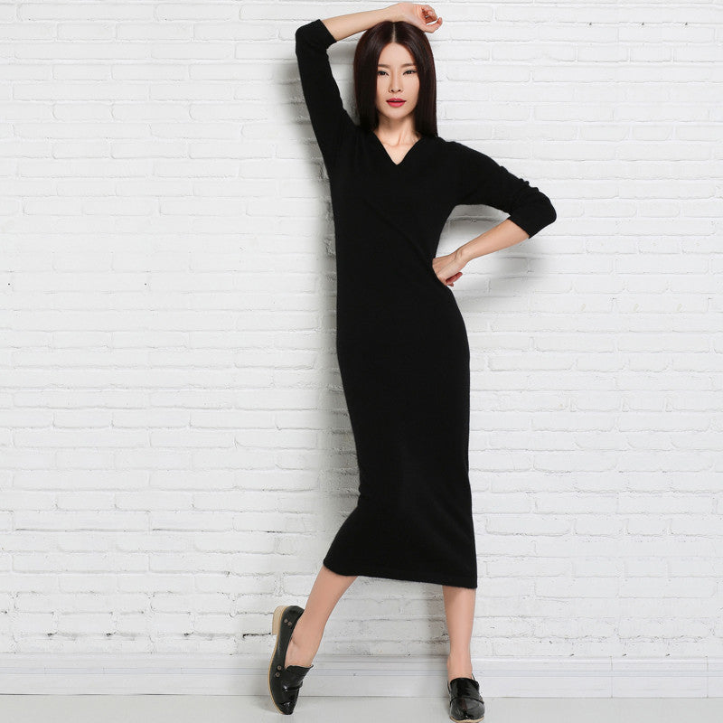 Online discount shop Australia - long dress womens knitting sweater dress fall for women knitted sweaters and pullovers black long party sweater dresses