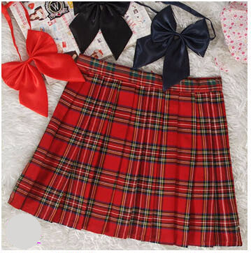 Online discount shop Australia - Midi Pleated Women Skirts High Waist Red A-Line Short Skirts Uniforms School Tartan Plaid Skirt Saias