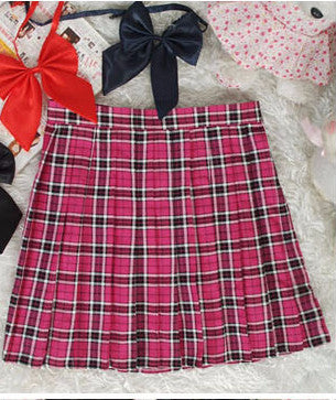 Online discount shop Australia - Midi Pleated Women Skirts High Waist Red A-Line Short Skirts Uniforms School Tartan Plaid Skirt Saias
