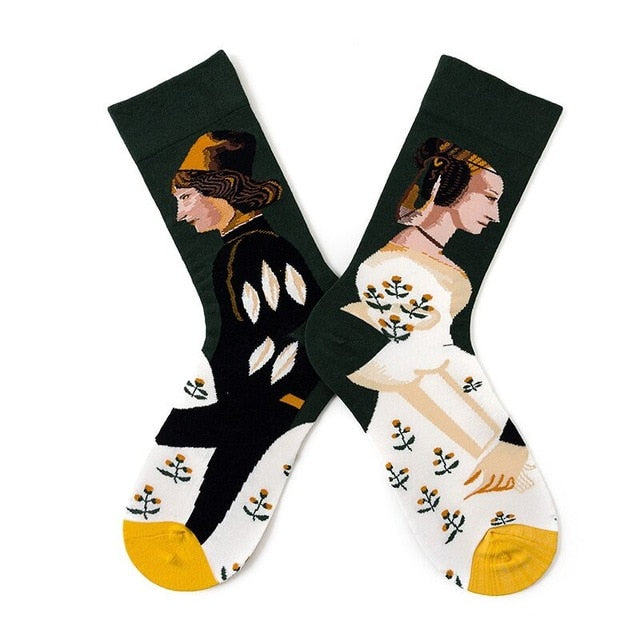 New Fashion Unisex Creative Harajuku Funny Socks Art Abstract Oil Painting Socks French Style Women Men Divertidos Crew Sokken