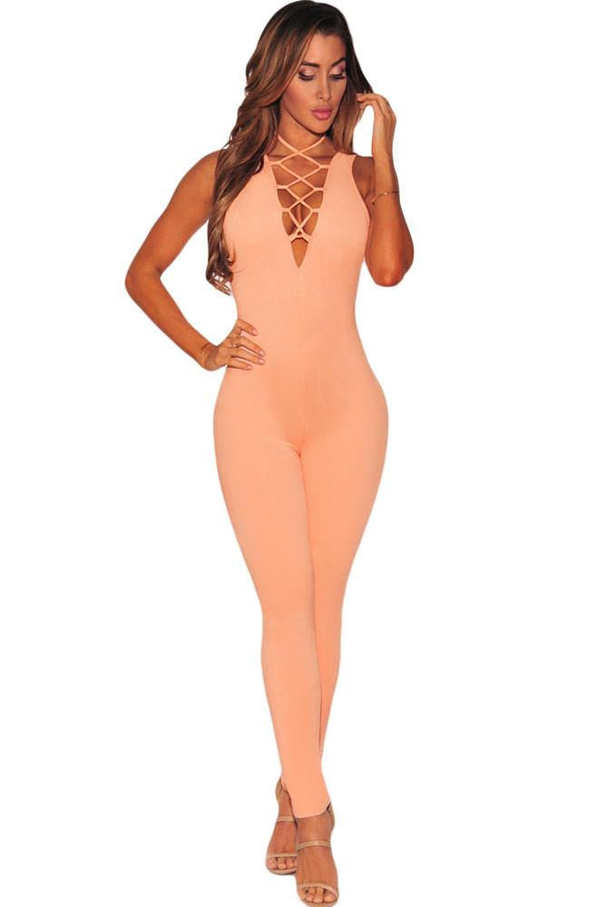 women Backless Jumpsuits Short Sleeve Tight-fitting Jumpsuit with Back Cut Out