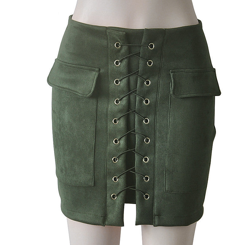 Online discount shop Australia - Fashion Womens Lace-up Leather Suede Pencil Skirt  Cross High Waist Mini Skirt Zipper Split Bodycon Short Skirts
