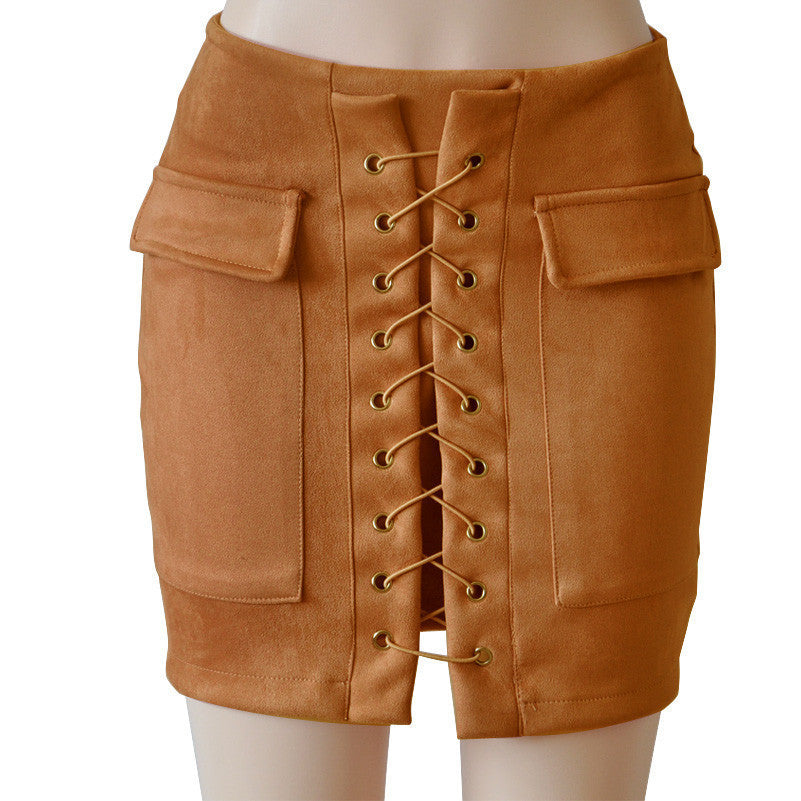 Online discount shop Australia - Fashion Womens Lace-up Leather Suede Pencil Skirt  Cross High Waist Mini Skirt Zipper Split Bodycon Short Skirts