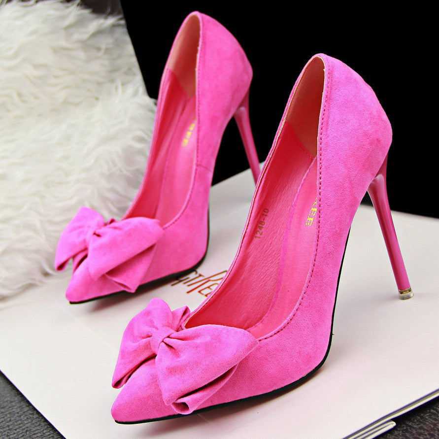 Women Pumps Brand Women Shoes High Heels Bow Pointed Toe High Heels Ladies Shoes Red