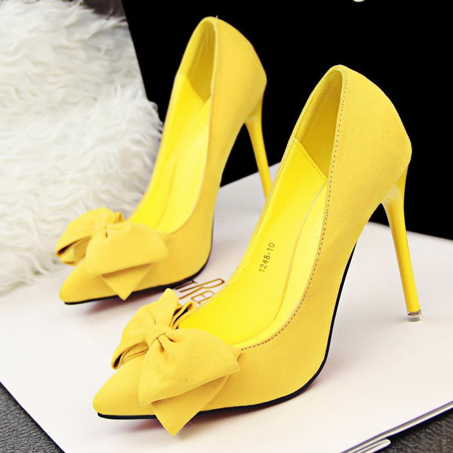 Women Pumps Brand Women Shoes High Heels Bow Pointed Toe High Heels Ladies Shoes Red