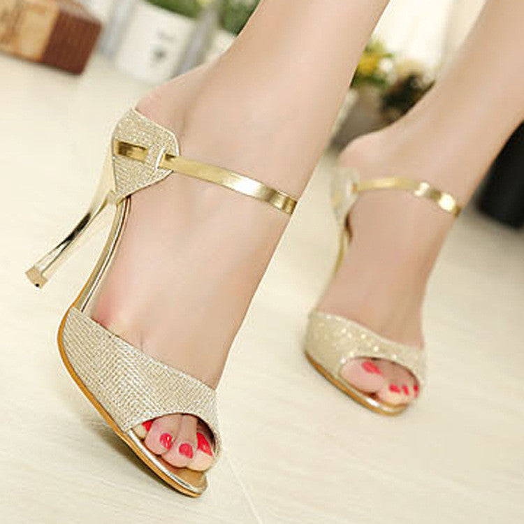 Online discount shop Australia - High Heels Sandals Ankle-Wrap Women Sandals Beautiful Ladies Silver Gold Sandals Shoes