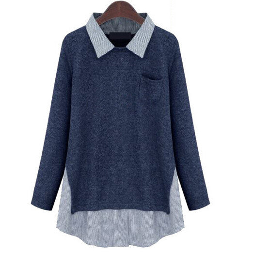 Online discount shop Australia - Shirt Pullovers Patchwork Casual Oversize Jumper Knitwear  Polo Knitted Pullovers Blouse MY055