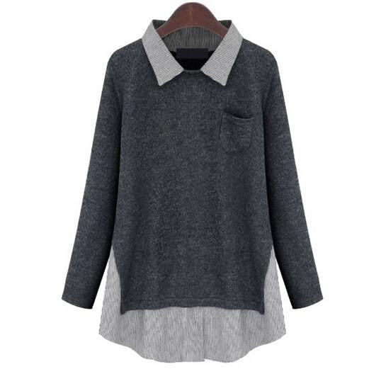 Online discount shop Australia - Shirt Pullovers Patchwork Casual Oversize Jumper Knitwear  Polo Knitted Pullovers Blouse MY055