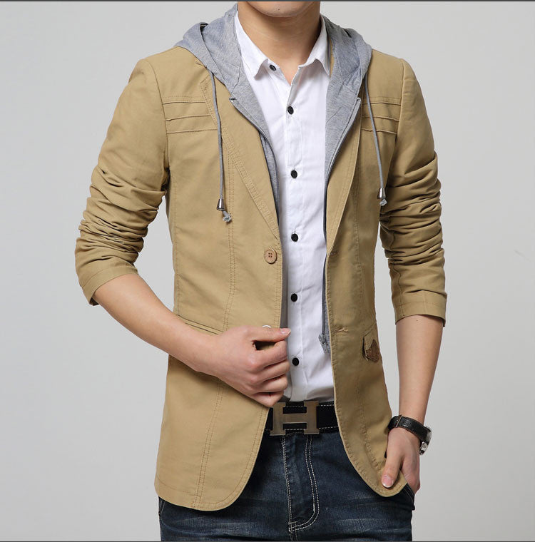 Online discount shop Australia - Mens hooded blazer suit jacket casual men slim fit blazers cotton jacket black and gold blazer