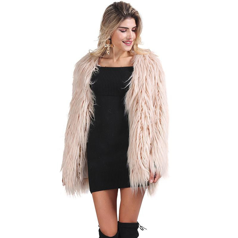 Online discount shop Australia - Elegant faux fur coat women Fluffy warm long sleeve female outerwear Black chic coat jacket hairy overcoat