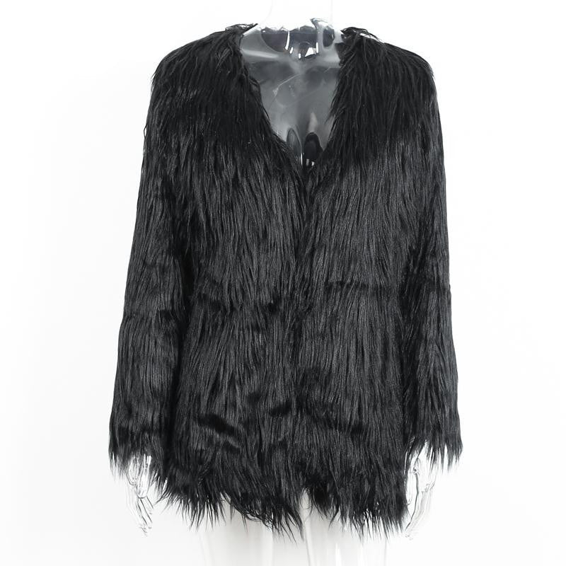 Online discount shop Australia - Elegant faux fur coat women Fluffy warm long sleeve female outerwear Black chic coat jacket hairy overcoat