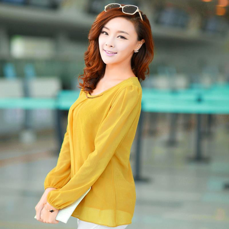 Golden Articlesequins O-Neck Elastic Cuff Shirt for Blouse Tops Chiffon shirt plus size Tops