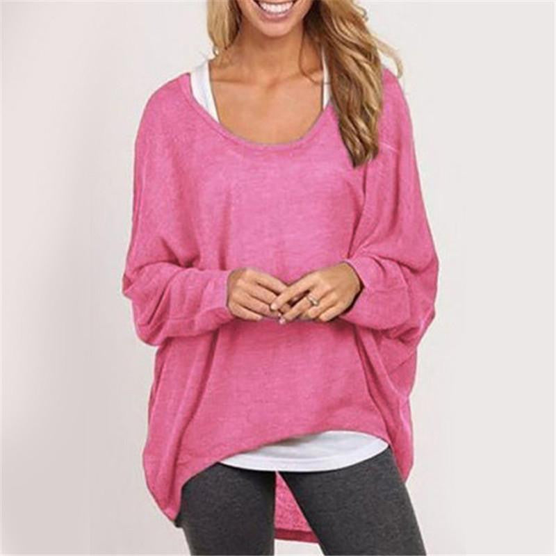 Women Batwing Long Sleeve Shirts Female Casual Loose Solid Tops Plus Size 9 Color