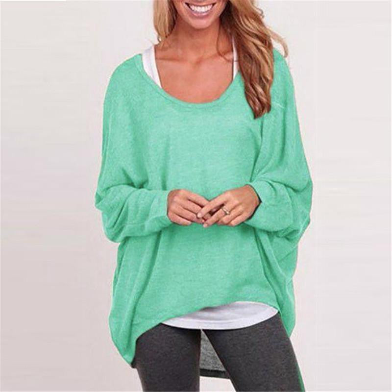 Women Batwing Long Sleeve Shirts Female Casual Loose Solid Tops Plus Size 9 Color