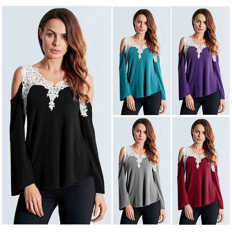 Women Trendy Casual Lace Strapless Blouse V-Neck Shirts Ladies Tops Plus Size S-5XL