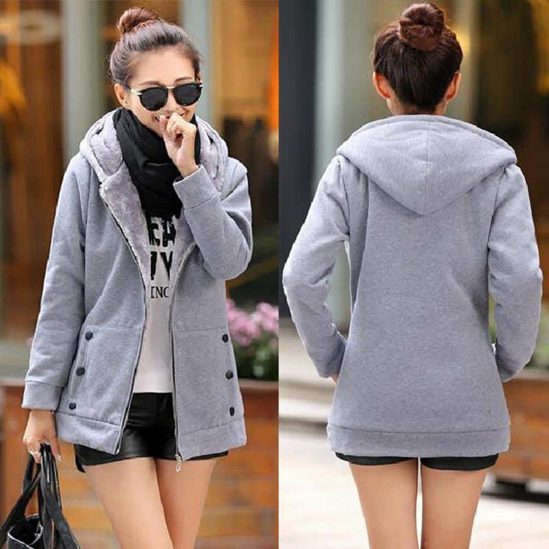 Women Casual Hoodies Coat Cotton Sportswear Hooded Warm basic Jackets Coats Plus Size M-3XL