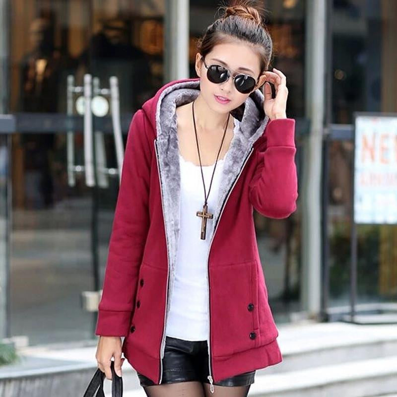 Women Casual Hoodies Coat Cotton Sportswear Hooded Warm basic Jackets Coats Plus Size M-3XL