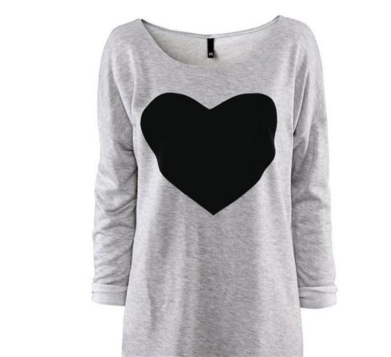 Women Blouses Love Heart Print Long Sleeve O Neck Blouse Shirt Casual Tops Shirt Outwear Female