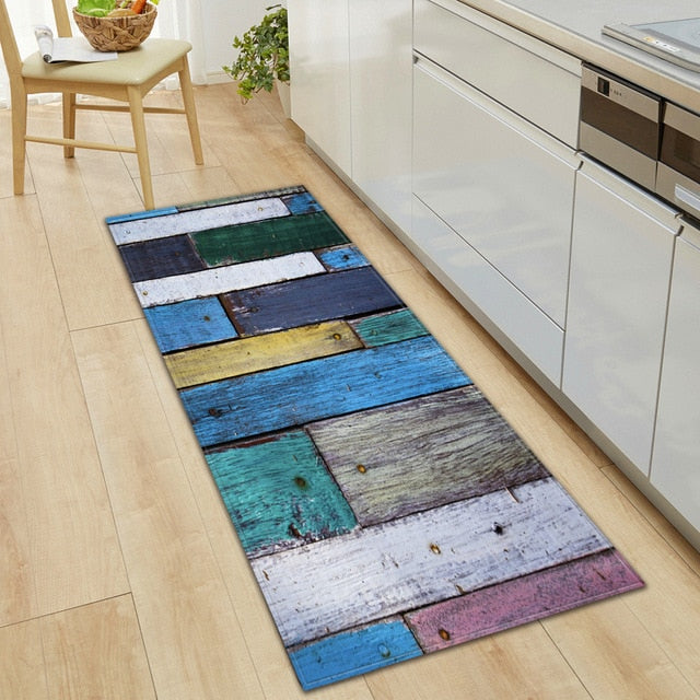 Kitchen Mat Bedroom Living Room Carpet Entrance Doormat Home  Hallway Balcony Floor Mat Wood Pattern Bathroom Anti-Slip Long Rug