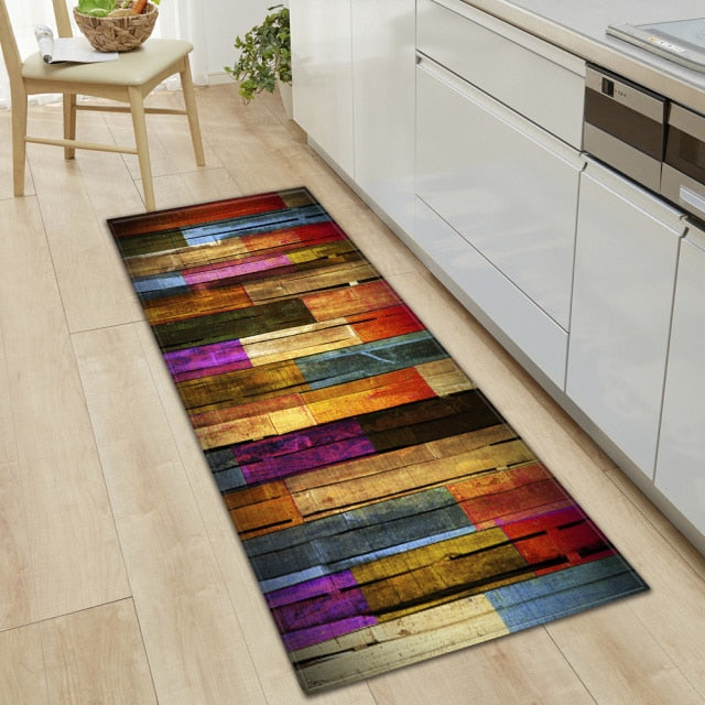 Kitchen Mat Bedroom Living Room Carpet Entrance Doormat Home  Hallway Balcony Floor Mat Wood Pattern Bathroom Anti-Slip Long Rug