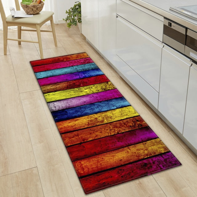 Kitchen Mat Bedroom Living Room Carpet Entrance Doormat Home  Hallway Balcony Floor Mat Wood Pattern Bathroom Anti-Slip Long Rug