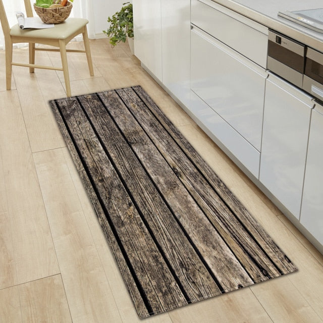 Kitchen Mat Bedroom Living Room Carpet Entrance Doormat Home  Hallway Balcony Floor Mat Wood Pattern Bathroom Anti-Slip Long Rug