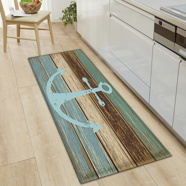 Kitchen Mat Bedroom Living Room Carpet Entrance Doormat Home  Hallway Balcony Floor Mat Wood Pattern Bathroom Anti-Slip Long Rug