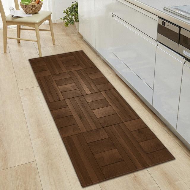 Kitchen Mat Bedroom Living Room Carpet Entrance Doormat Home  Hallway Balcony Floor Mat Wood Pattern Bathroom Anti-Slip Long Rug