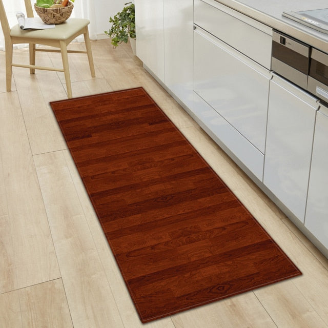 Kitchen Mat Bedroom Living Room Carpet Entrance Doormat Home  Hallway Balcony Floor Mat Wood Pattern Bathroom Anti-Slip Long Rug