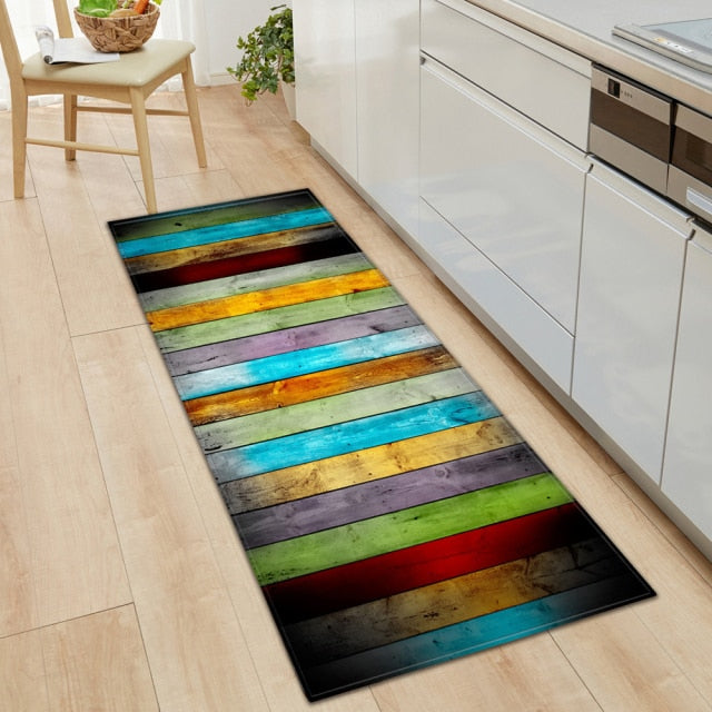 Kitchen Mat Bedroom Living Room Carpet Entrance Doormat Home  Hallway Balcony Floor Mat Wood Pattern Bathroom Anti-Slip Long Rug