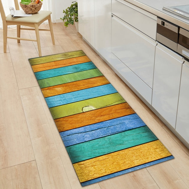 Kitchen Mat Bedroom Living Room Carpet Entrance Doormat Home  Hallway Balcony Floor Mat Wood Pattern Bathroom Anti-Slip Long Rug