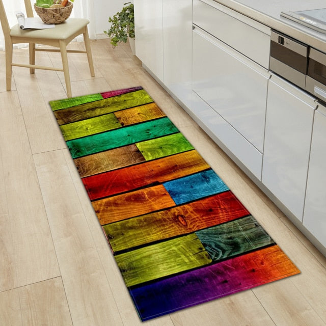 Kitchen Mat Bedroom Living Room Carpet Entrance Doormat Home  Hallway Balcony Floor Mat Wood Pattern Bathroom Anti-Slip Long Rug