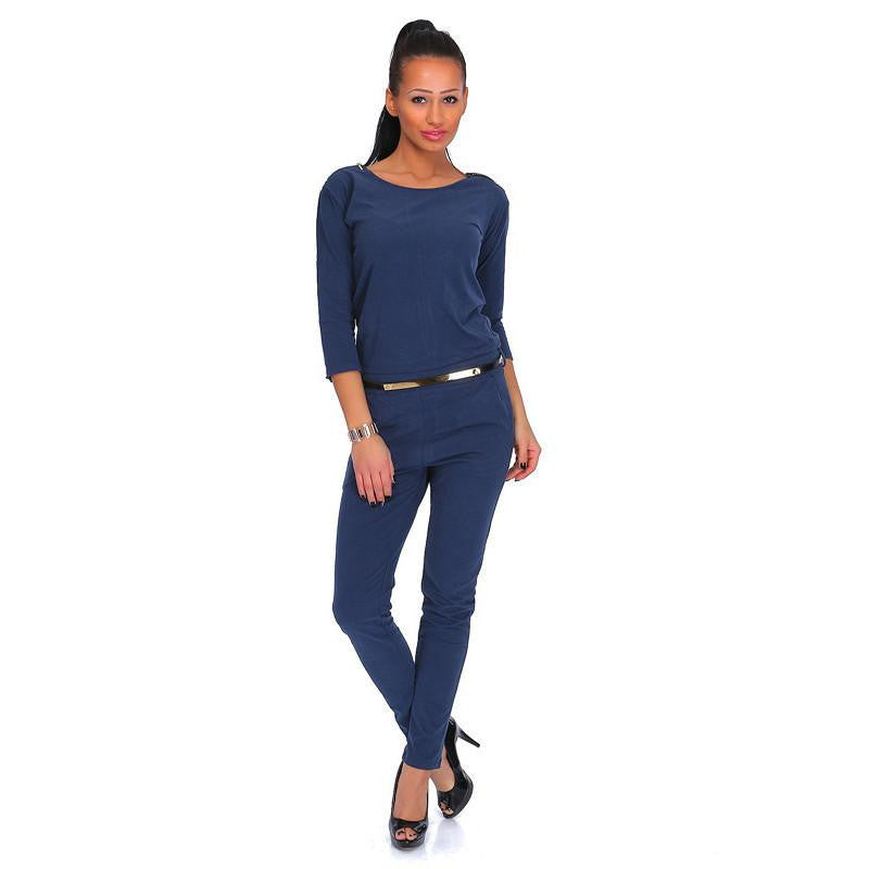 Women's Rompers Womens Jumpsuit O Neck Long Sleeve Overalls Jumpsuit Casual Full Bodysuit No Belt