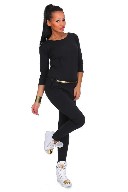Women's Rompers Womens Jumpsuit O Neck Long Sleeve Overalls Jumpsuit Casual Full Bodysuit No Belt