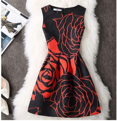 Summer Dress Women Slim Butterfly Printed France Lady A-line Dress Casual Vintage vestido Female Clothing Contrast Color