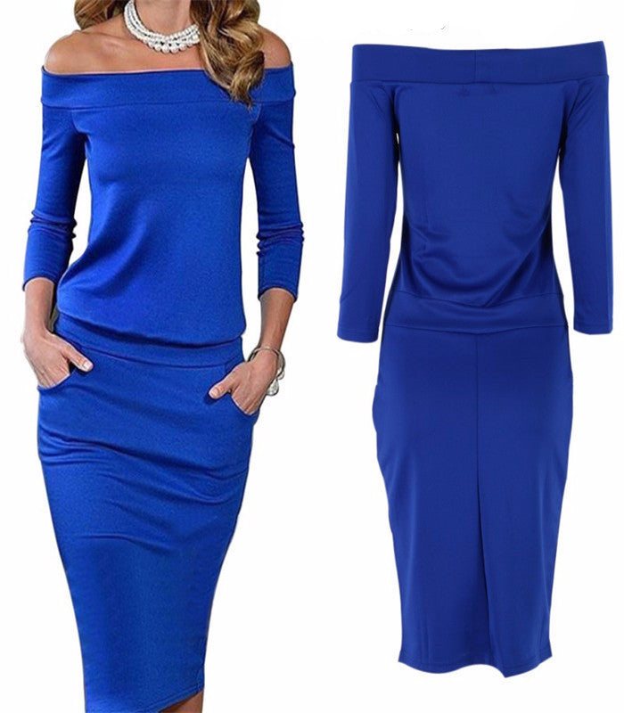 Women Lady 3/4long Sleeve Slash Neck Off Shoulder Dresses Sleeve Off Shoulder Vogue Stylish Charming Maxi Bodycon Club Dress