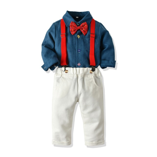 Top and Top Toddler Boys Clothing Set Autumn Winter Children Formal Shirt Tops+Suspender Pants 2PCS Suit Kids Christmas Outfits