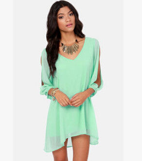 Summer Dress casual Plus Size Women Clothing Long sleeve solid color Chiffon V Dress Vestidos Beach Dress Loose V-neck dress