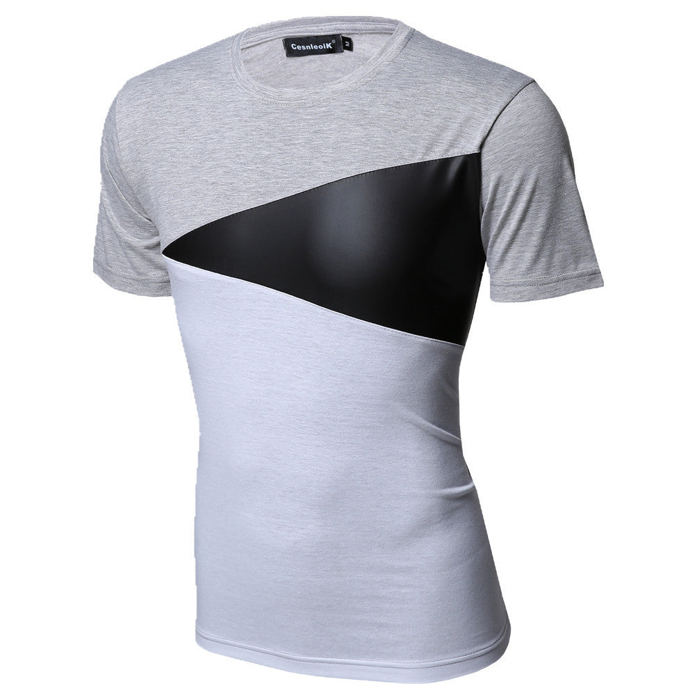 Online discount shop Australia - M-XXL PU Leather T Shirt Men High Quality Splice short Sleeve T-Shirt Fashion Cotton Casual O-Neck hip hop Mens Tops Tee T103