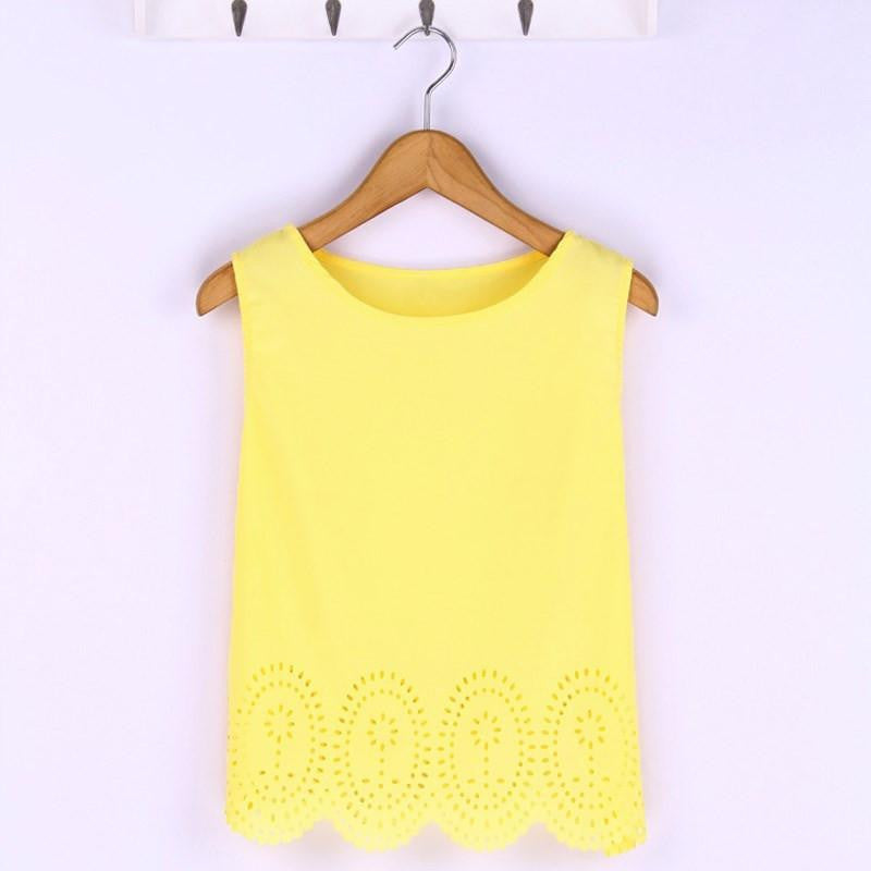 Online discount shop Australia - 6 Colors   Style Women Cropped Top Chiffon Tank Sleeveless Hollow Out  Plus Size Casual